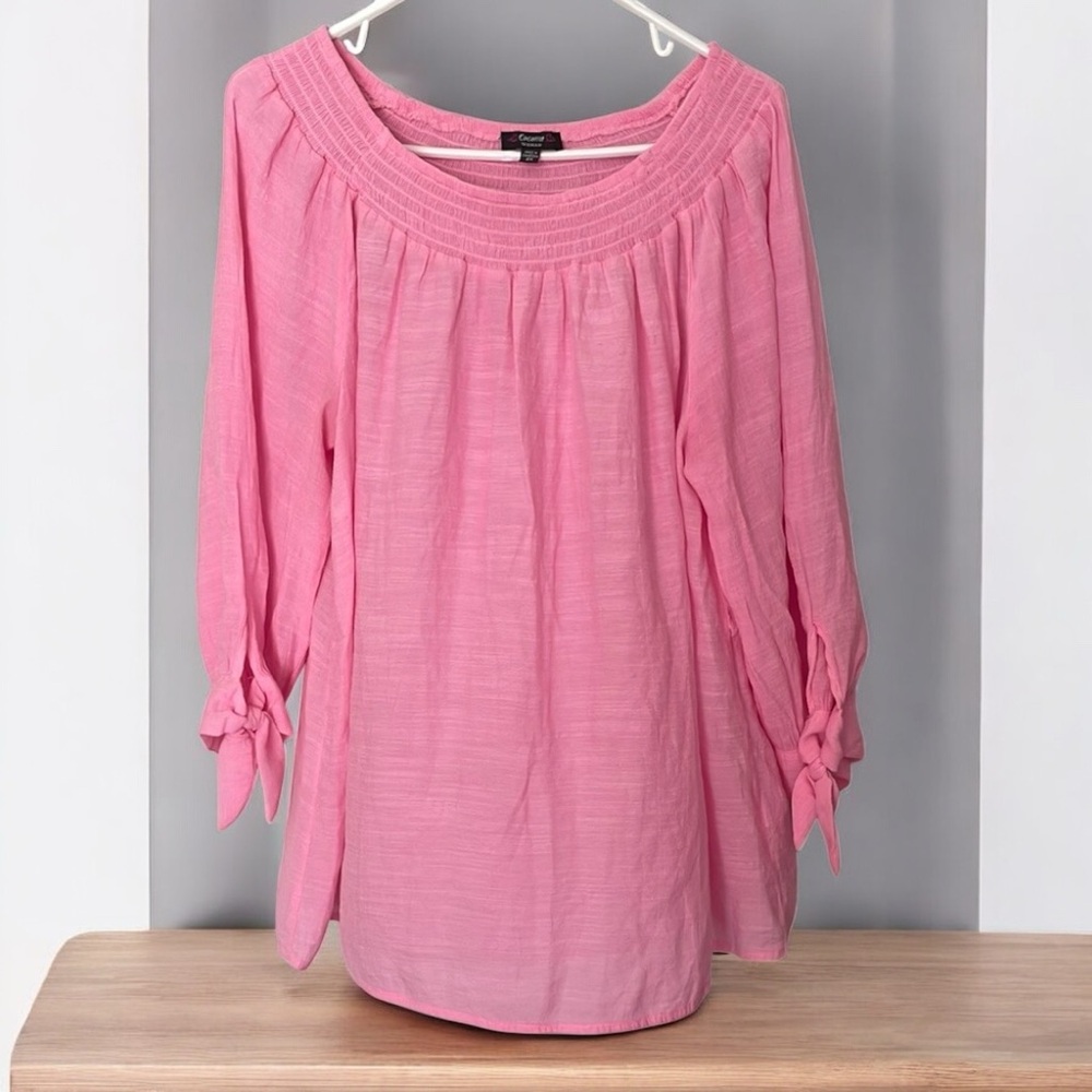 Pink Women's Top with bows on end of sleeve